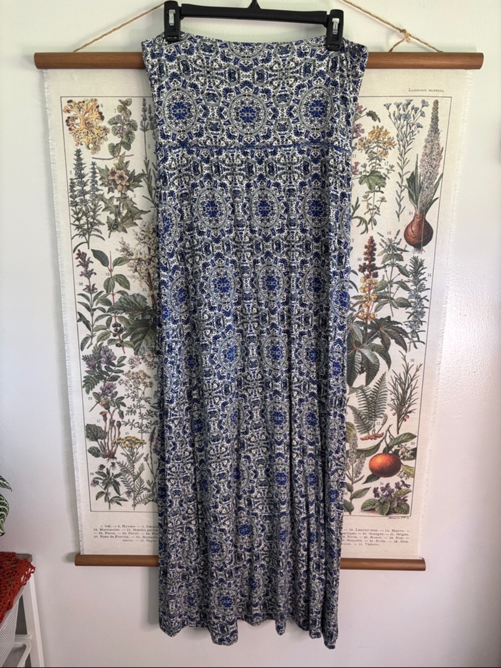 Cynthia Rowley Blue and White Patterned Maxi Skirt Large
